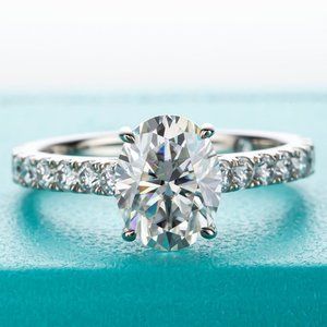 #Certified 2.48ct. t.w. Moissanite Diamond Oval Engagement Ring NEW